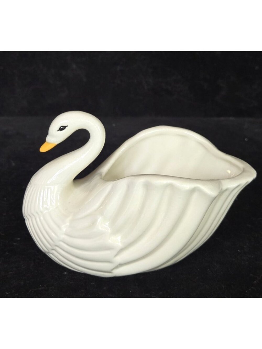 Vintage Ceramic Swan Planter Vase White With Yellow Beak 5 Inches Long